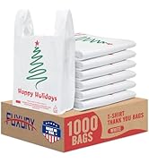 Fuxury 1000 Count - Happy Holiday Plastic T-shirt Bags with Handles (11.5" x 6.5" x 21"), Grocery...