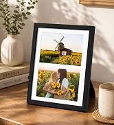 decorUhome 2 5x7 Picture frames Collage Wall Decor with Mat, Black | 8.5x11 Engineered Wood Pictu...