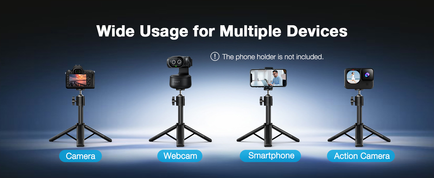 The included tripod in PIXY Kit adjusts from 6.7–18.5" with a 360° swivel head