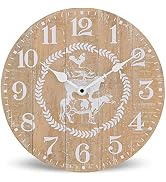 NIKKY HOME Farmhouse Rustic Solid Real Wood Wall Clock - 12 Inch Battery Operated Silent Non-Tick...