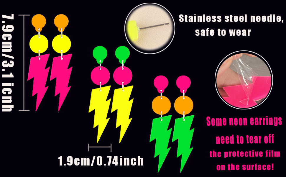 neon earrings for glow party,80s jewelry,80 s accessories for women,neon accessories for glow party