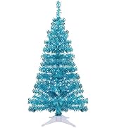 Juegoal 4 FT Lighted Artificial Christmas Tree, Not Pre-lit Green Tinsel Pine Spruce Tree, Light ...