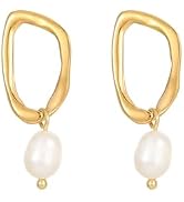 Elurent Gold Drop Dangle Earrings for Women, Elegant Pearl, Heart and Emerald Green Crystal Charm...