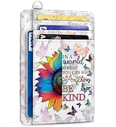 Yonlevres Credit Card Holder Slim Wallet, Be Kind Sunflower RFID Wallet Women Front Pocket Small ...