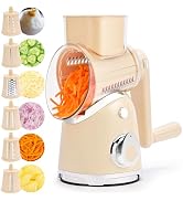 SUSTEAS Rotary Cheese Grater with Handle, Vegetable Slicer, 6 Interchangeable Blades, Reinforced ...