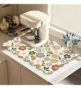 CQKEDMA Scalloped Dish Drying Mats for Kitchen Counter, Wildflowers for Spring Autumn, Cute Coffe...