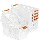Yesland 6 Pack Plastic Storage Basket, White Organizing Bins Basket with Handles, Sturdy Plastic ...
