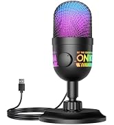 USB Gaming Microphone, RGB Condenser Mic for PC PS4 PS5 Mac, Plug & Play, Tap to Mute, Gain Contr...