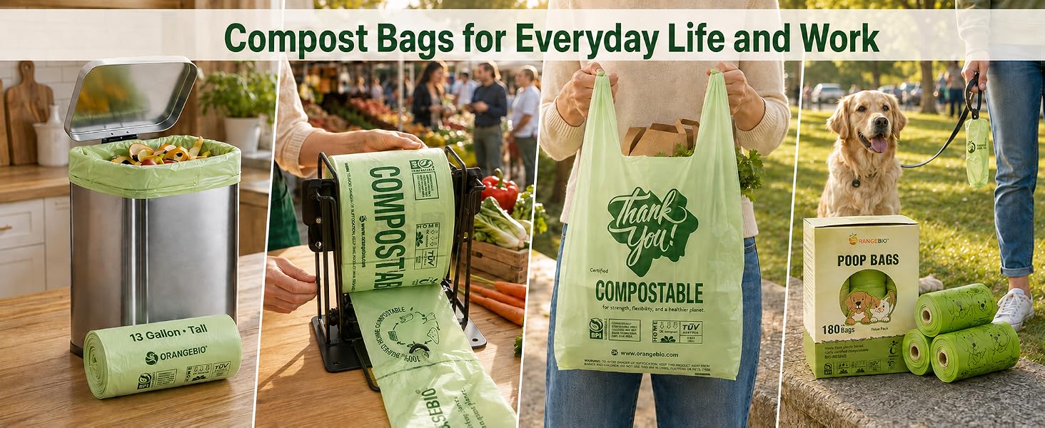 OrangeBio trash, produce, shopping and pet-waste bags