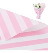 BEISHIDA 20 PCS Pink Striped Floral Wrapping Paper-Matte Waterproof Flower Wrapping Paper Bouquet...