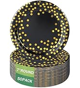 50 Pcs Black and Gold Paper Plates 7 Inches Gold Foil Dot Disposable Dessert Party Paper Plates P...