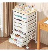 Metal Frame Rolling Cart with 8 Plastic Drawers and Toptable