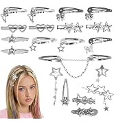 ZJO 20 PCS Y2K Silver Star Hair Clips, Non-Slip Metal Snap Barrettes for Women Girls, Aesthetic A...