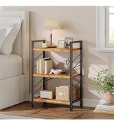 DurayLoly Book Shelf, 3 Tier Industrial Bookcase with Metal Frame and 2 Sidebars, Small Bookshelf...