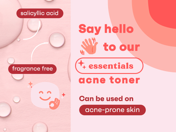 Clean & Clear Acne Toner on coral colored background with smiley next to product bubbles
