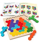 Coogam Wooden Tangram Puzzle, Color Shape Pattern Jigsaw Brain Teasers 3D Logic IQ Game Geometric...