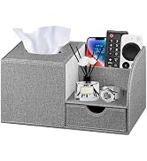 Nightstand Organizer with Tissue Holder,PU Leather Square Tissue Box Cover,Modern Facial Paper Or...