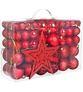 Naler 101pcs Red Christmas Ball Ornaments for Christmas Tree, Shatterproof Christmas Tree Balls D...