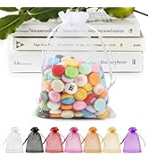ANZNKU 50 Pack Organza Bags 5 x 7 in White Small Mesh Gift Bags Bulk Drawstring for Wedding Party...
