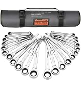 GRENPRO Ratcheting Wrench Set, Combination Wrench Set, 22-Piece SAE & Metric and Standard, 72Th L...