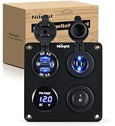 Nilight 4 in 1 Toggle Switch Panel Blue Power Outlet USB Charger Voltmeter | Dual QC18W & PD30W C...