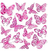 3D Butterfly Wall Decor 60pcs 5 Styles 3 Sizes Butterflies Wall Sticker Removable DIY Hollow PVC ...