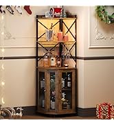 JKsmart Corner Bar Cabinet with LED Lights, 5-Tier Industrial Wine Bar Cabinet with Glass Holder,...