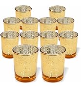 PMLAND Speckled Mercury Glass Votive Candle Tealight Holders - Bulk Pack of 12 Gold