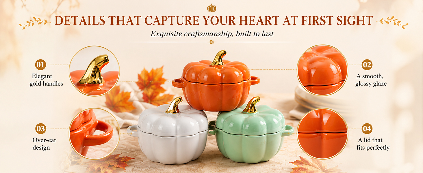 Three stacked pumpkin bowls in the center of the picture