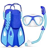 Snorkeling Gear for Kids Ages 5-15, 4 in 1 Mask Fins Snorkel Set with HD Tempered Glass Panoramic...