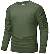 MAGNIVIT Mens Cotton Pocket Shirts Long Sleeve Crew Neck Casual Shirt Lightweight Regular Fit Tsh...