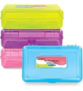 Enday Pencil Box, Plastic Pencil Case, Multipurpose Storage Utility Box Organizer with Snap Closu...