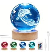 Ddlisu Axolotl Night Light, 3.15 inch 3D K9 Crystal Ball Lamp, 16 Colors Change, Wooden Base, Axo...