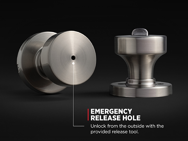 Emergency release hole: unlock from the outside with the provided release tool.