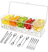 FODIENS 5 Compartment Condiment Server, Ice Chilled Condiment Containers with Lid, Clear Condimen...