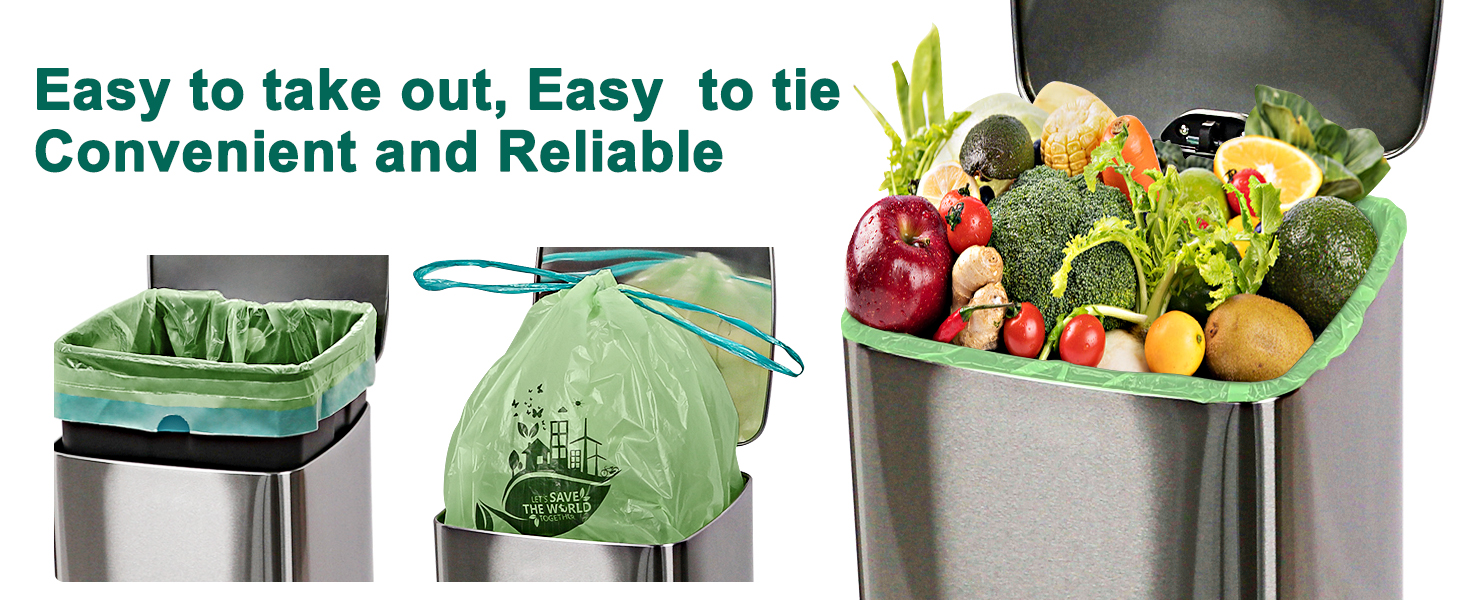 Compostable Trash Bags with Drawstring