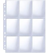 HERKKA Trading Card Sleeve Pages, 100 Pack 9 Pocket Album Pages 11 Holes Fit 3 Ring Binder
