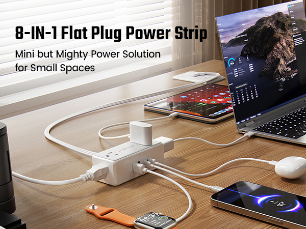 SUPERDANNY Surge Protector Power Strip Flat Plug
