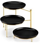 MALACASA 3 Tier Serving Stand, White Porcelain Dessert Display Tray with Black Metal Stand