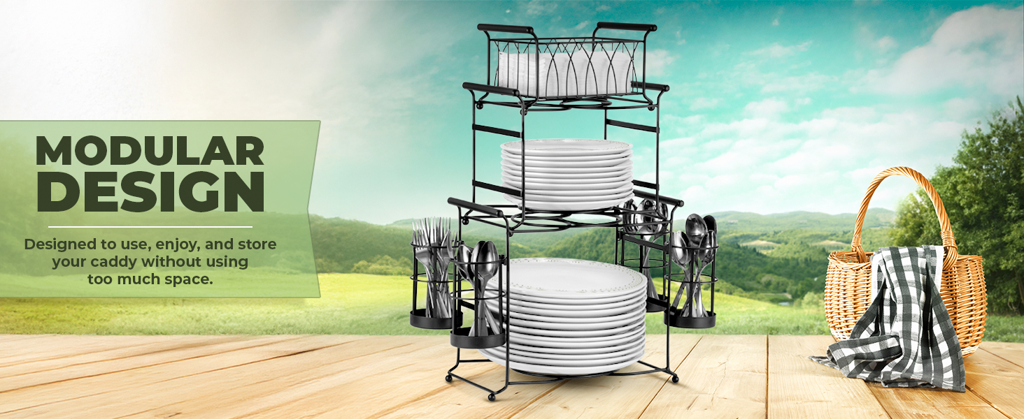 Sorbus Buffet Caddy – 7-Piece Expandable Serving Organizer for Plates, Napkins & Utensils