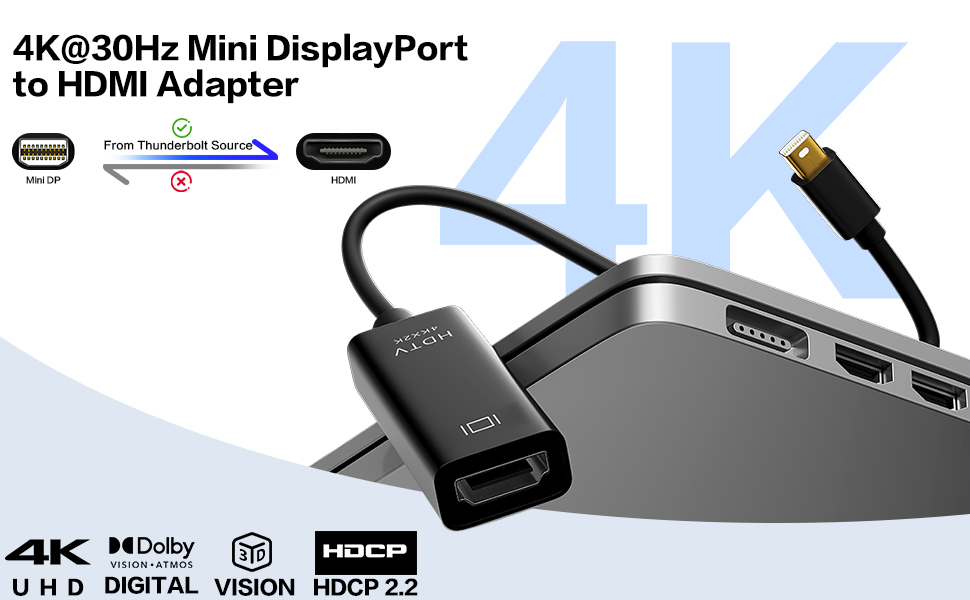 4K@30Hz Mini DisplayPortto HDM Adapter