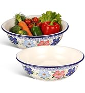 Baluue 2 Piece Large Enamel Mixing Bowls Set 30cm Vintage Floral Enamelware Basin for Bread Dough...