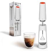 SHARPER IMAGE Electric Milk Frother with Stand & Drip Tray, Handheld Foam Maker with High-Powered...