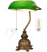 Newrays Retro Green Glass Bankers Desk Lamp for Home Office,Library with Pull Chain Switch Plug i...