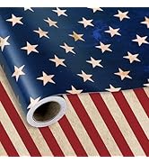 JarThenaAMCS Patriotic Wrapping Paper -Mini Roll- 17In x 32.8Ft Red Blue Star Stripe Gift Wrap Am...