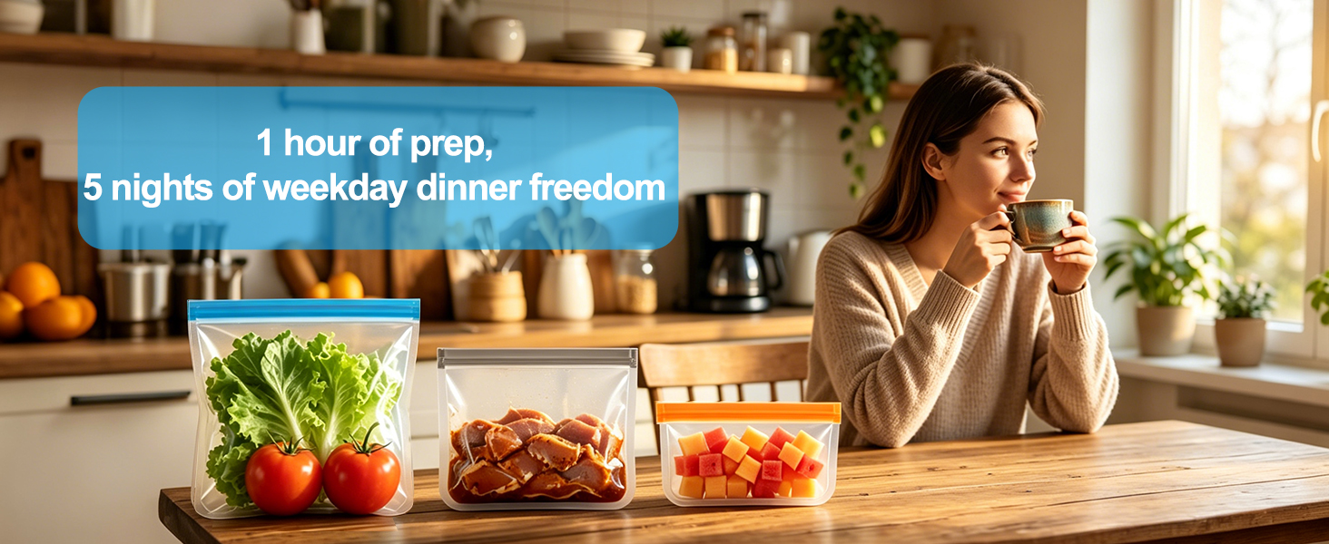 Reusable Freezer Bags Simplify Your Weekly Cooking. Prep Now, Cook Later.