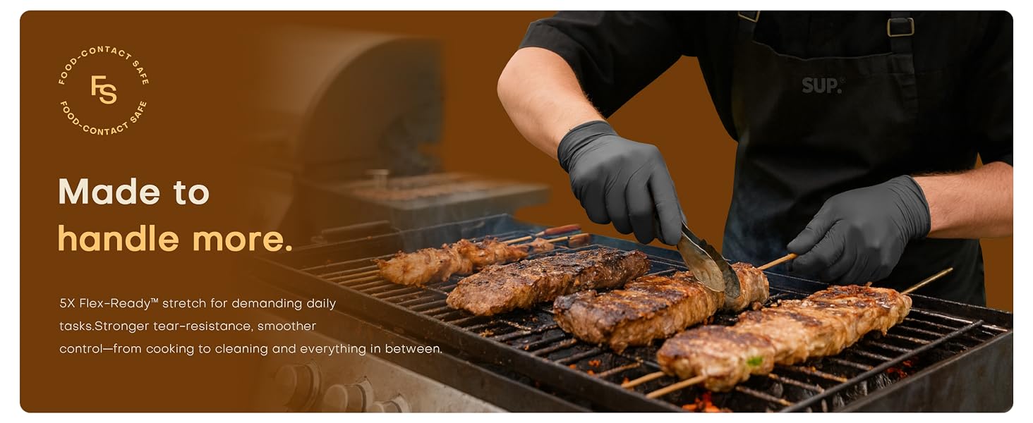 5X Flex-ReadY stretch for daily tasks tear-resistance smoother control cooking to cleaning