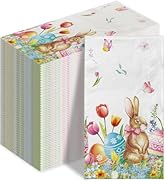 100 Easter Napkins Easter Disposable Paper Decorative Guest Napkins Bunny Flower Easter Eggs Disp...