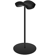 Black stand or mount shown from multiple angles, featuring a circular base and vertical support pole.