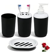 Matte Black Bathroom Accessories Set, 4 Piece Plastic Bathroom Toothbrush Holder Set, Soap Dispen...